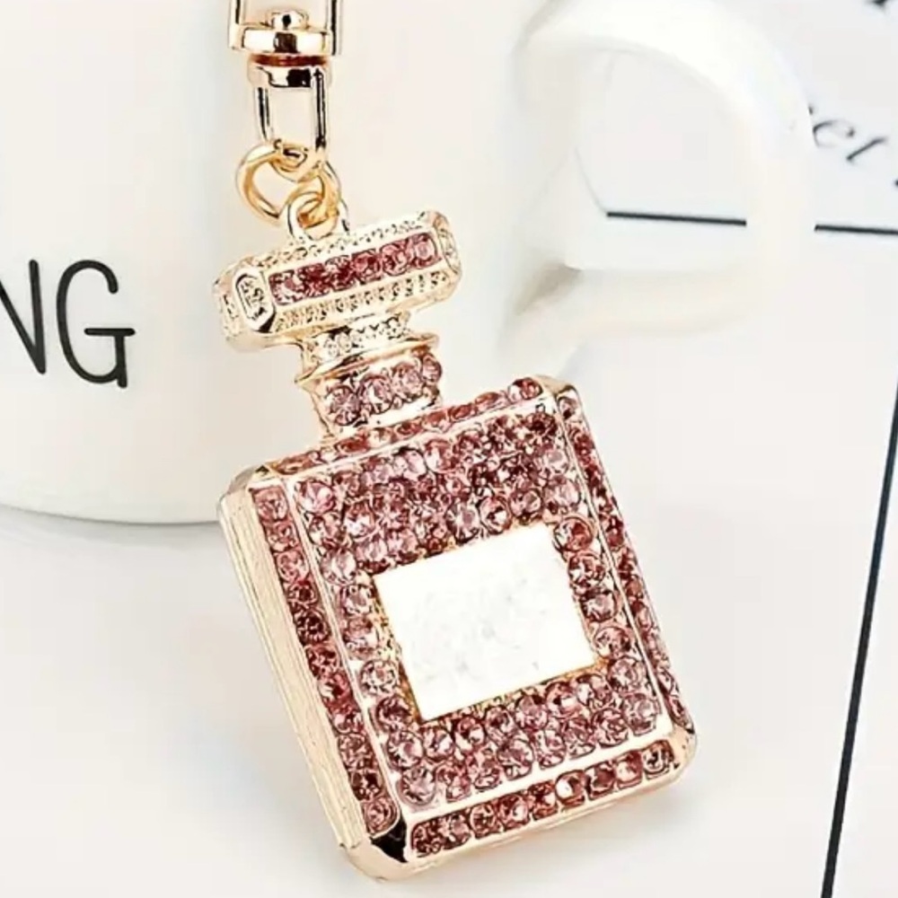 NWT Pink Rhinestone Perfume Bottle Purse Charm